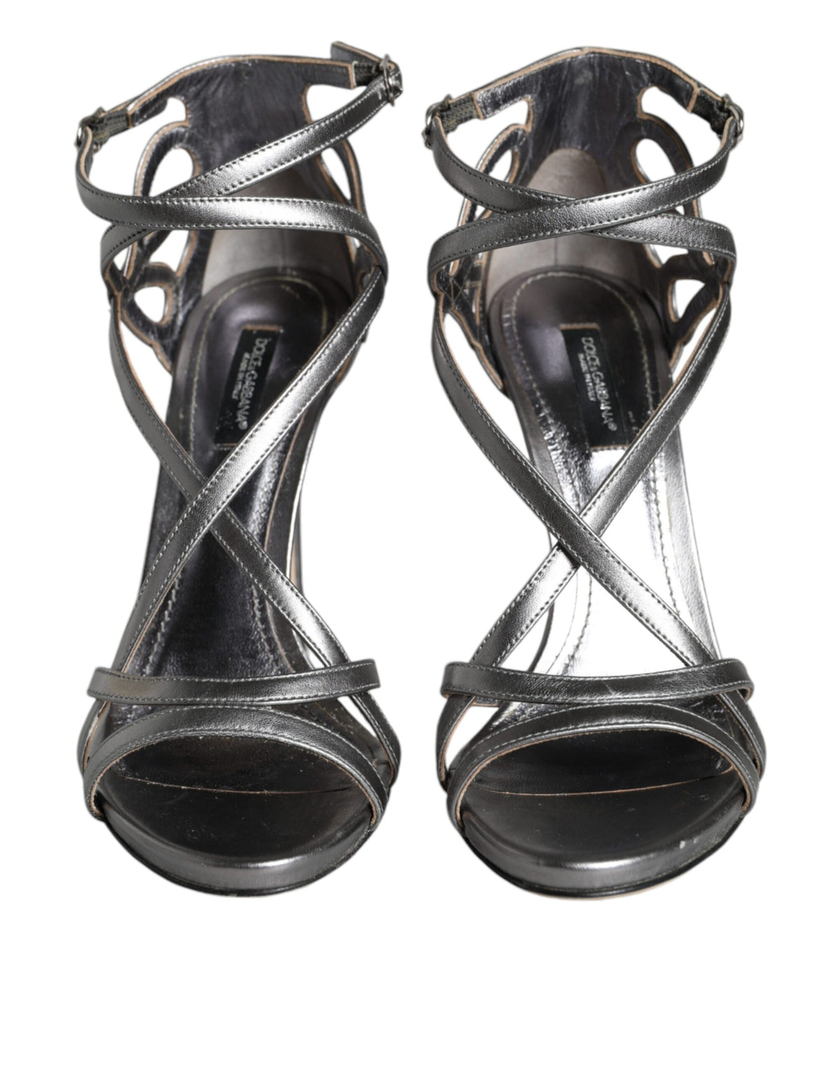 Dolce & Gabbana Silver Keira Leather Heels Sandals - Luxe Footwear