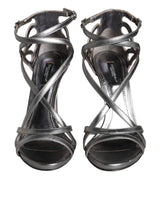 Dolce & Gabbana Silver Keira Leather Heels Sandals - Luxe Footwear