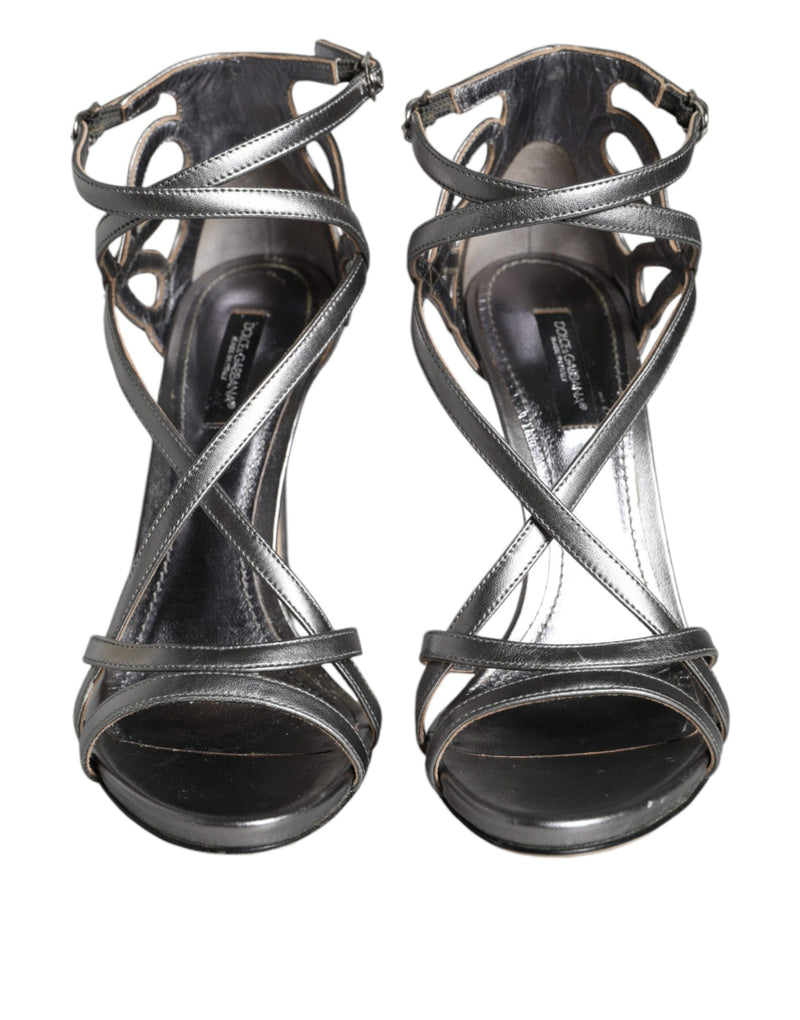 Dolce & Gabbana Silver Keira Leather Heels Sandals - Luxe Footwear
