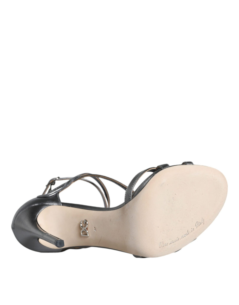 Dolce & Gabbana Silver Keira Leather Heels Sandals - Luxe Footwear