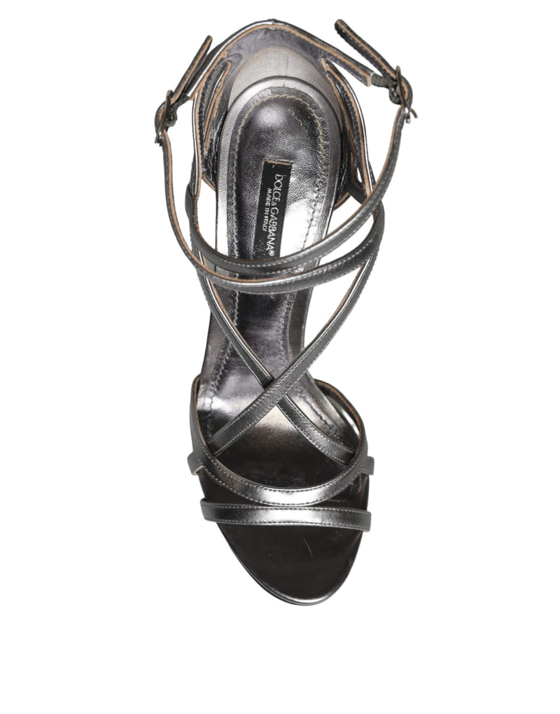 Dolce & Gabbana Silver Keira Leather Heels Sandals - Luxe Footwear