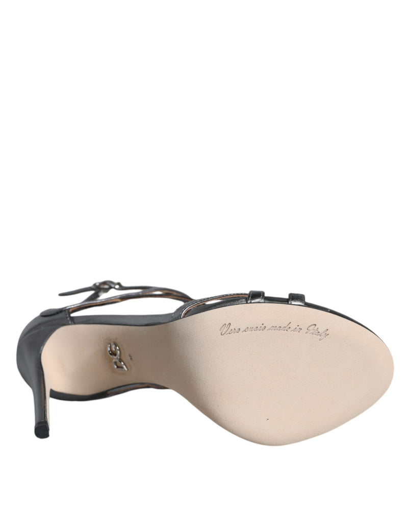 Dolce & Gabbana Silver Keira Leather Heels Sandals