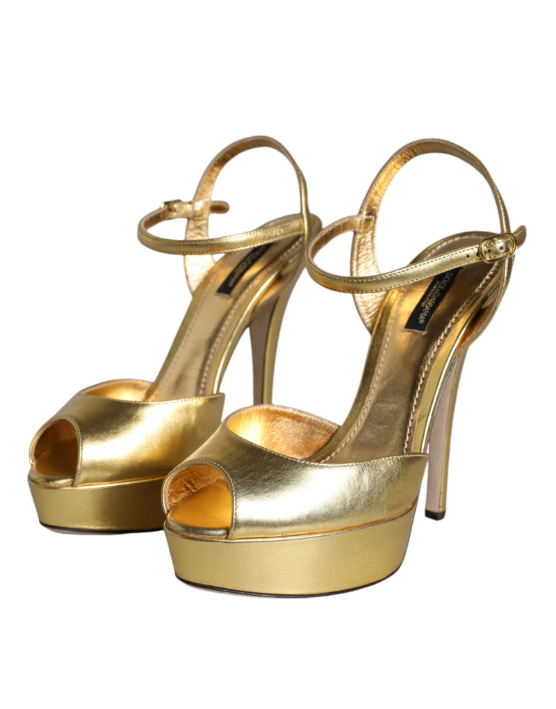Dolce & Gabbana Gold Bette Leather Heels Sandals