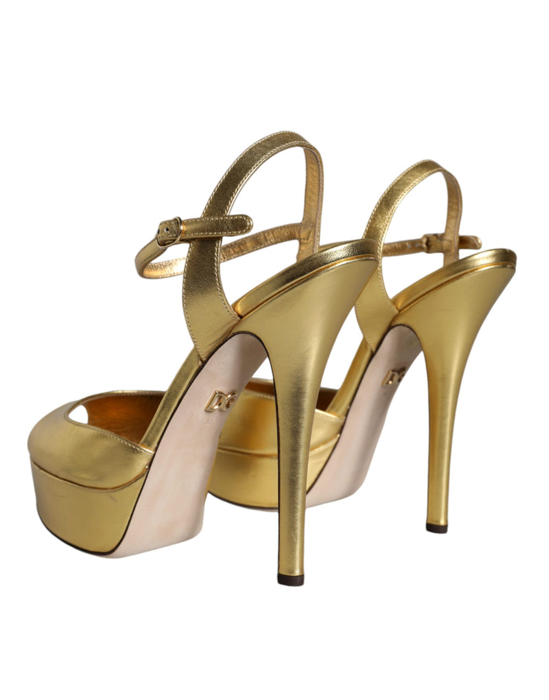 Dolce & Gabbana Gold Bette Leather Heels Sandals