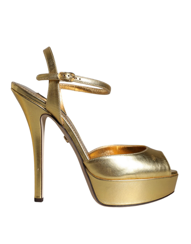 Dolce & Gabbana Gold Bette Leather Heels Sandals