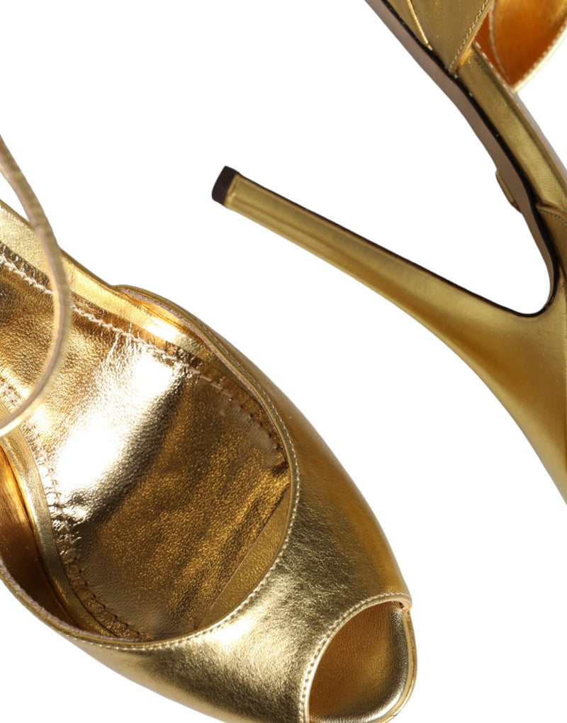 Dolce & Gabbana Gold Bette Leather Heels Sandals