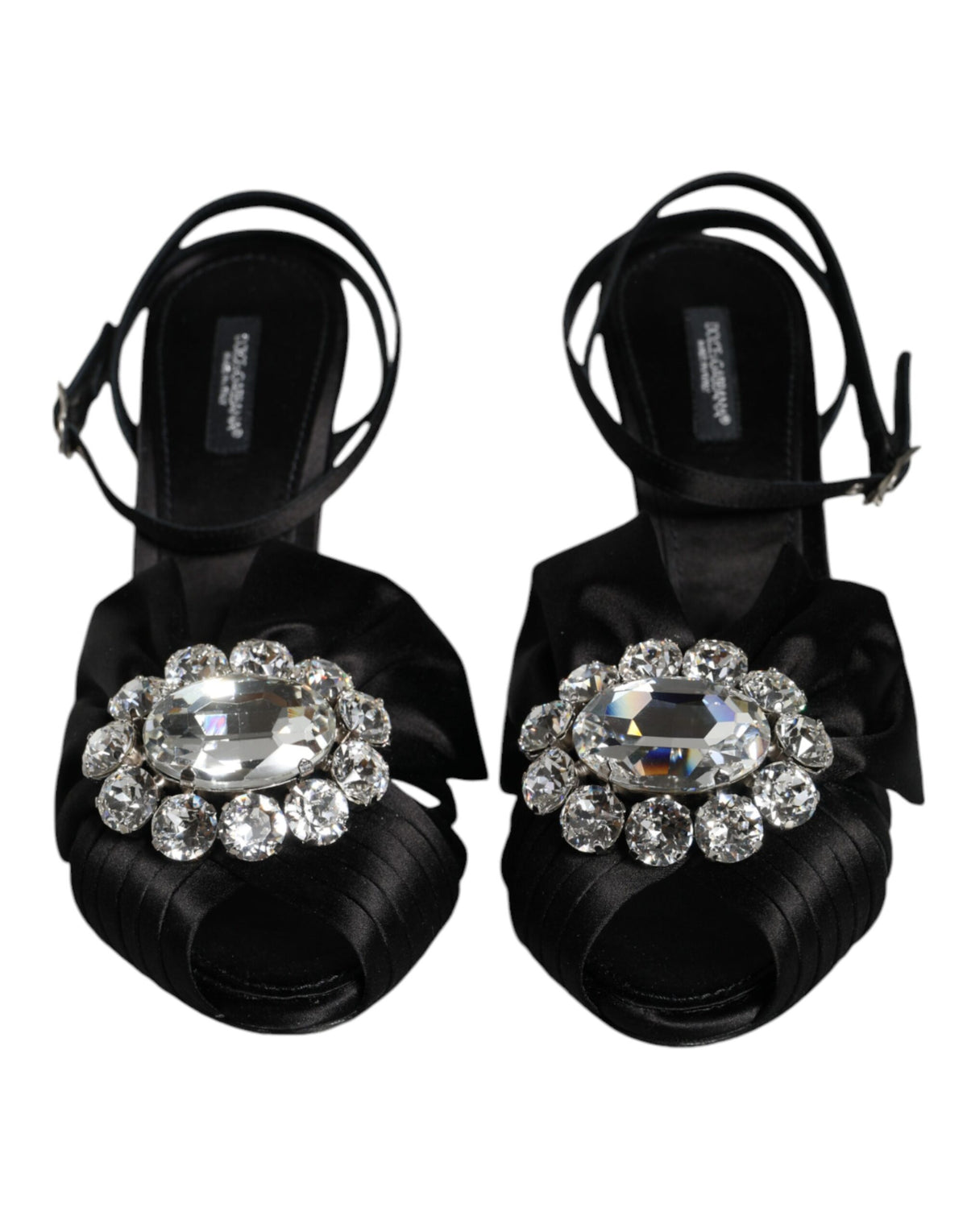 Dolce & Gabbana Black Crystal Ankle Strap Sandals