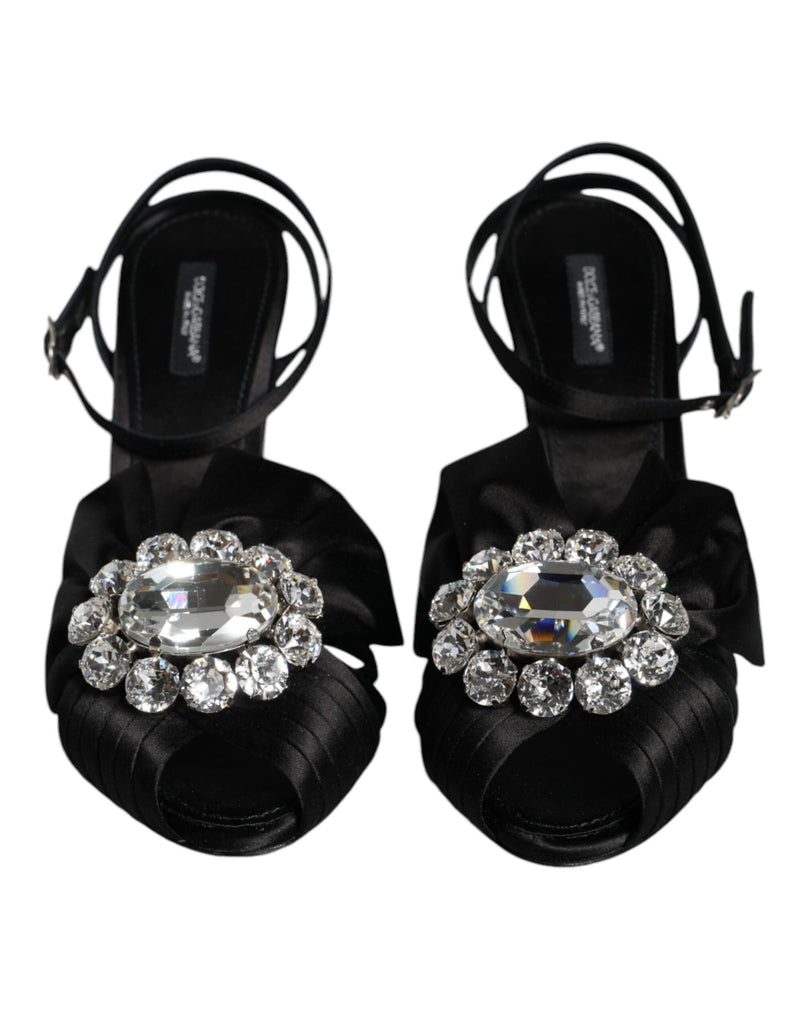 Dolce & Gabbana Black Crystal Ankle Strap Sandals