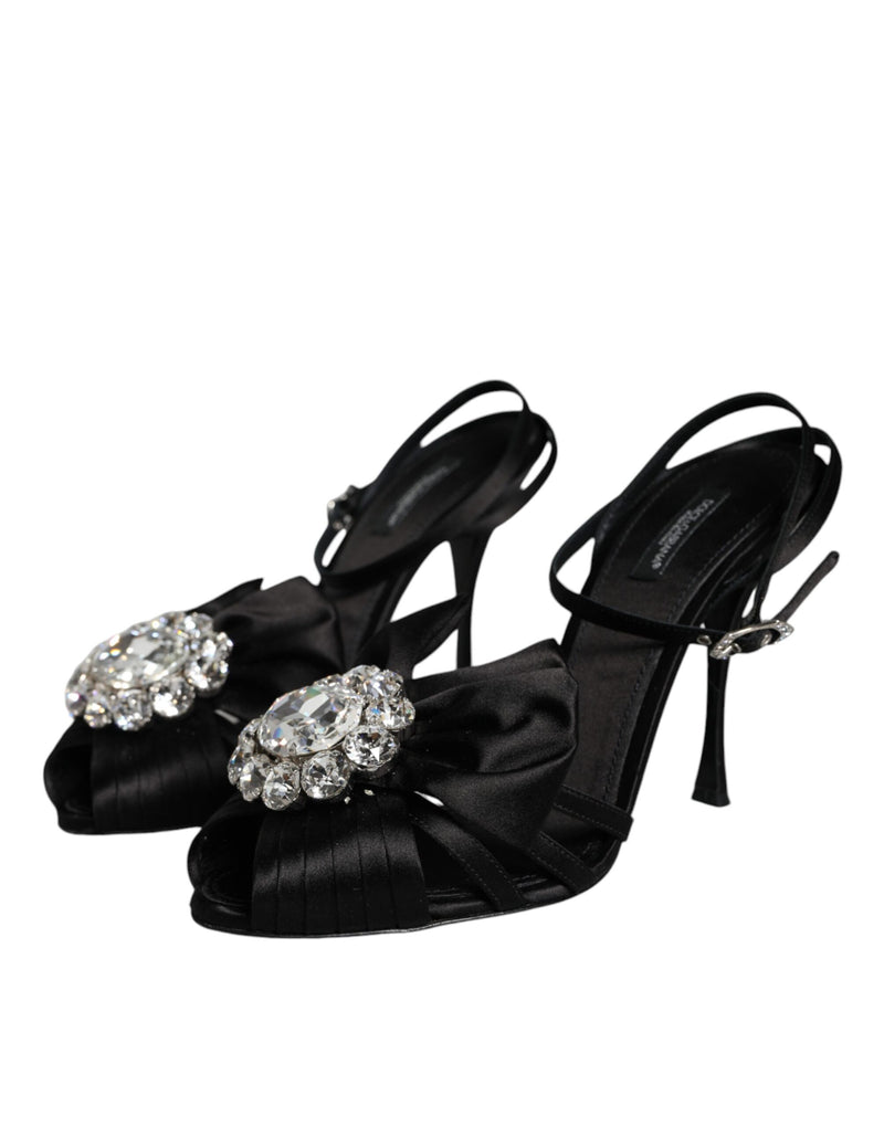 Dolce & Gabbana Black Crystal Ankle Strap Sandals