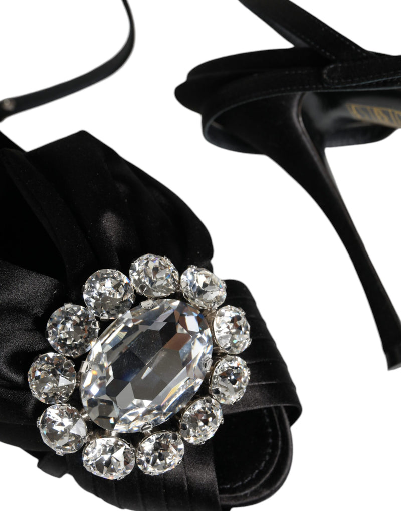 Dolce & Gabbana Black Crystal Ankle Strap Sandals