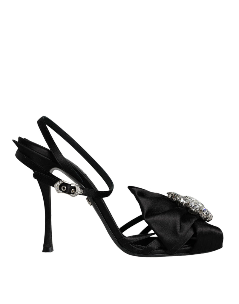 Dolce & Gabbana Black Crystal Ankle Strap Sandals
