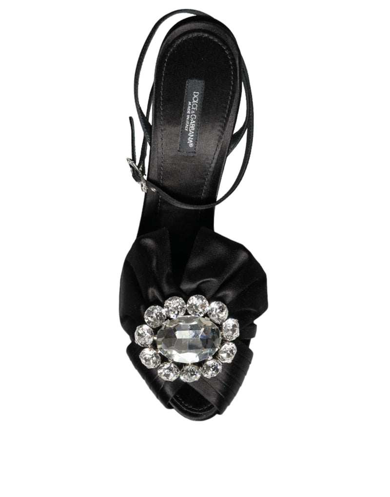 Dolce & Gabbana Black Crystal Ankle Strap Sandals