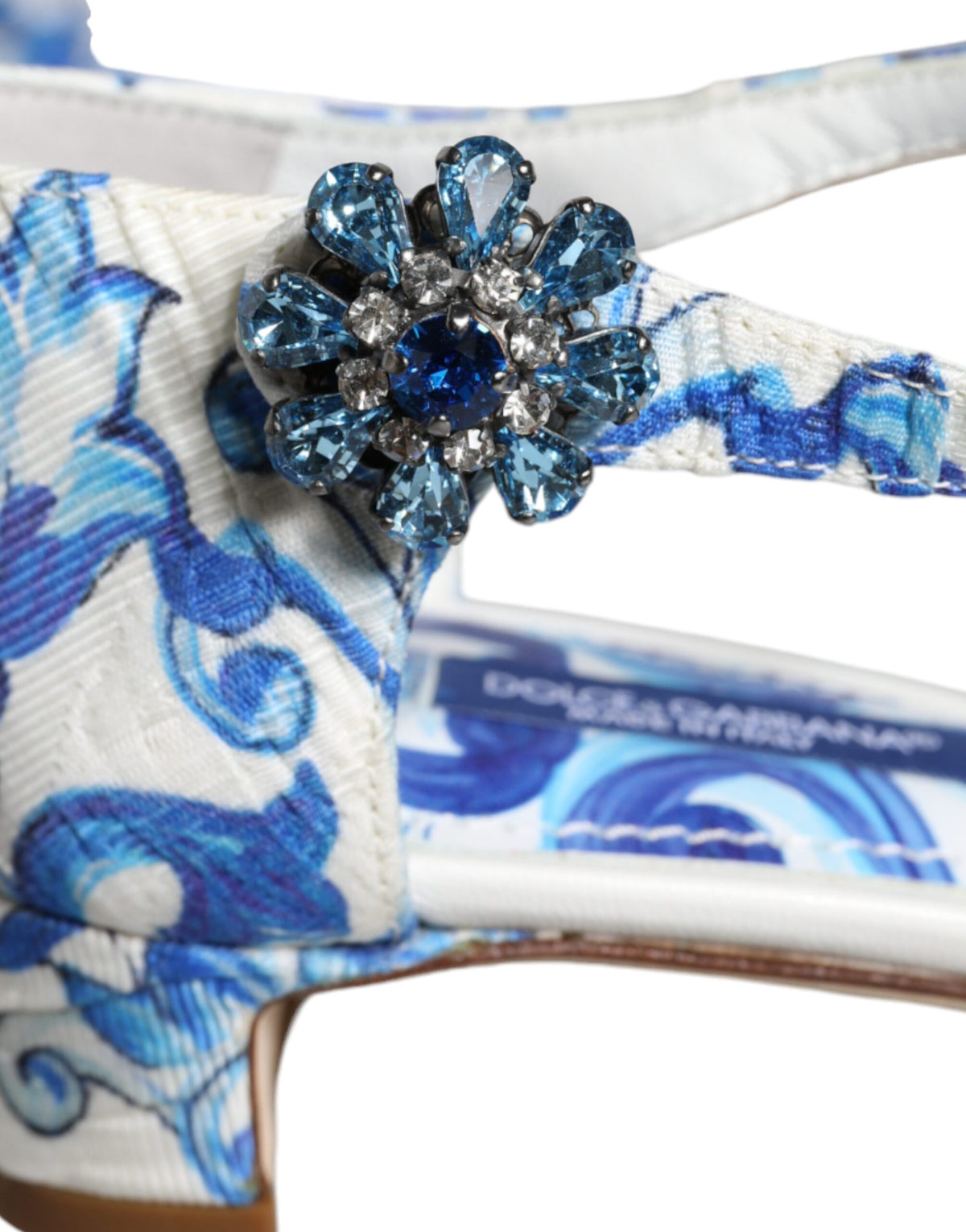 Dolce & Gabbana Sandales à Bride Cheville Imprimé Majolique Blanc Bleu