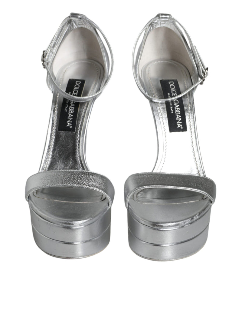 Dolce & Gabbana KEIRA Sandales à Talons Argent à Bride Cheville