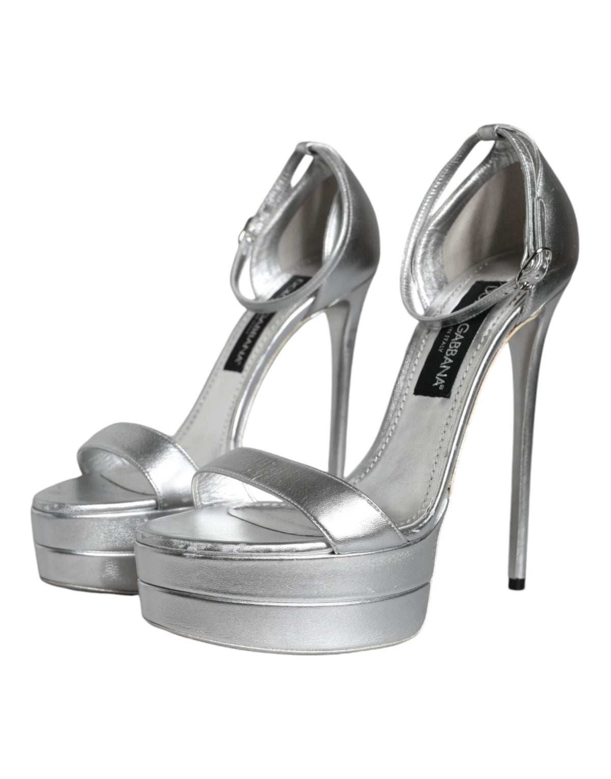 Dolce & Gabbana KEIRA Sandales à Talons Argent à Bride Cheville