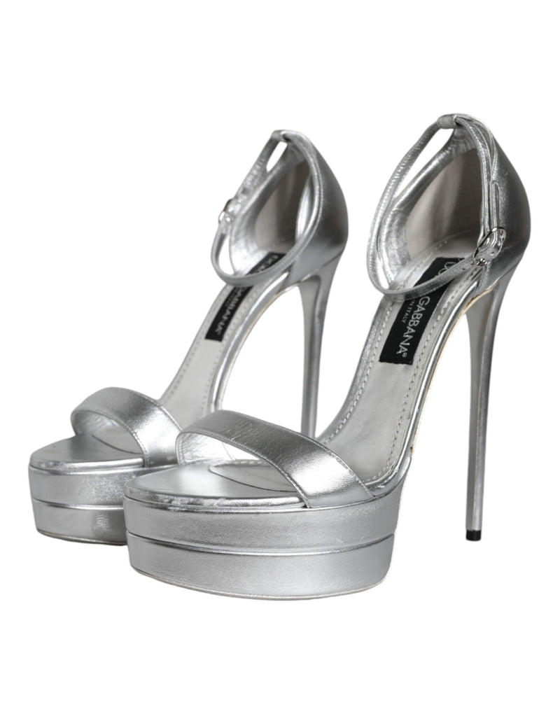 Dolce & Gabbana KEIRA Sandales à Talons Argent à Bride Cheville