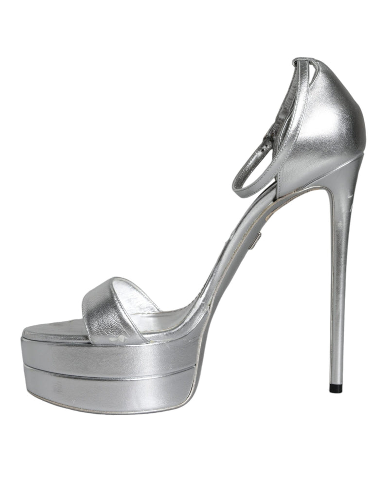 Dolce & Gabbana KEIRA Sandales à Talons Argent à Bride Cheville