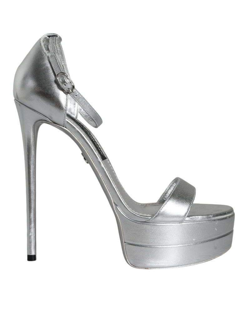 Dolce & Gabbana KEIRA Sandales à Talons Argent à Bride Cheville