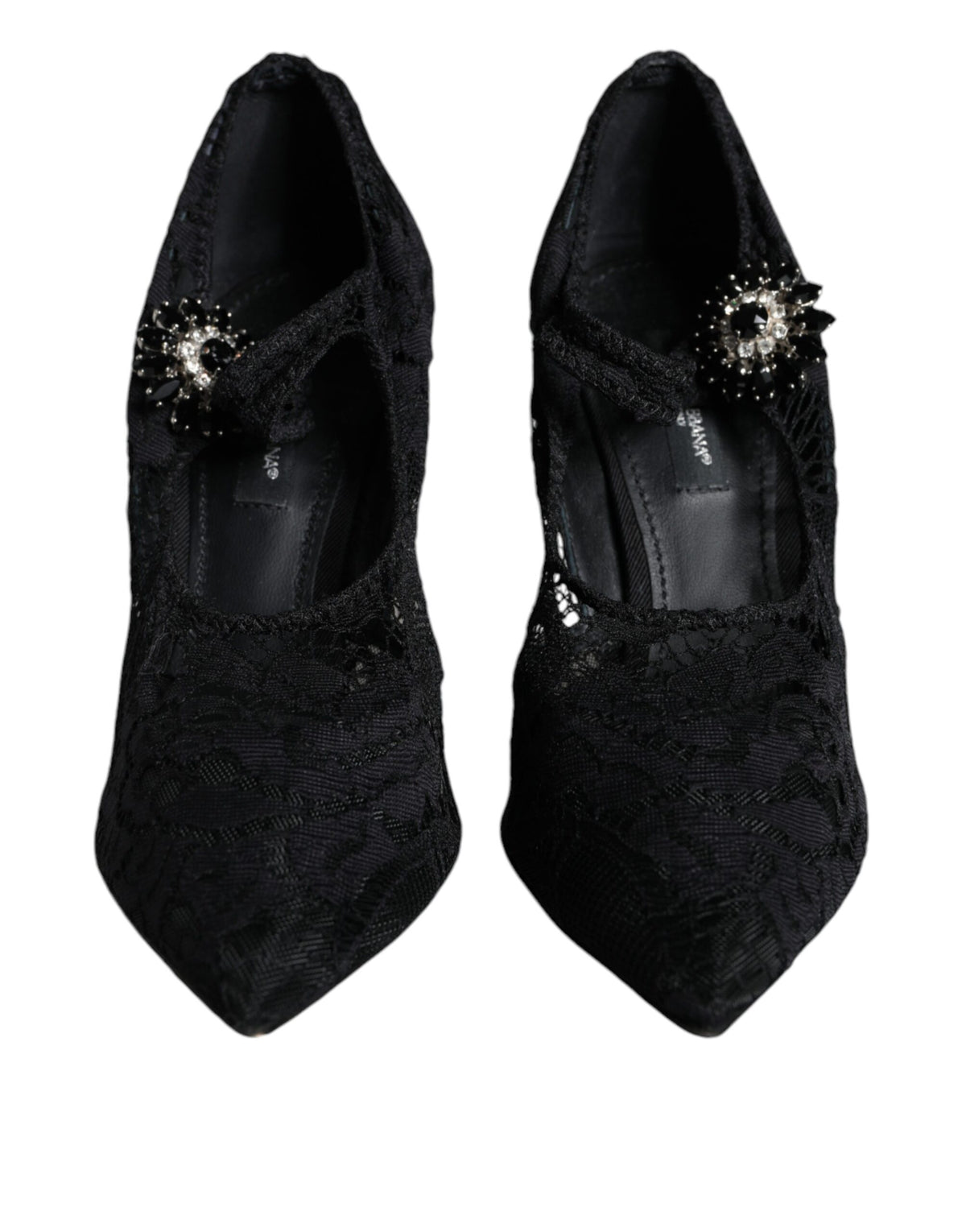 Dolce & Gabbana Black Mary Jane Pumps with Lace and Crystals