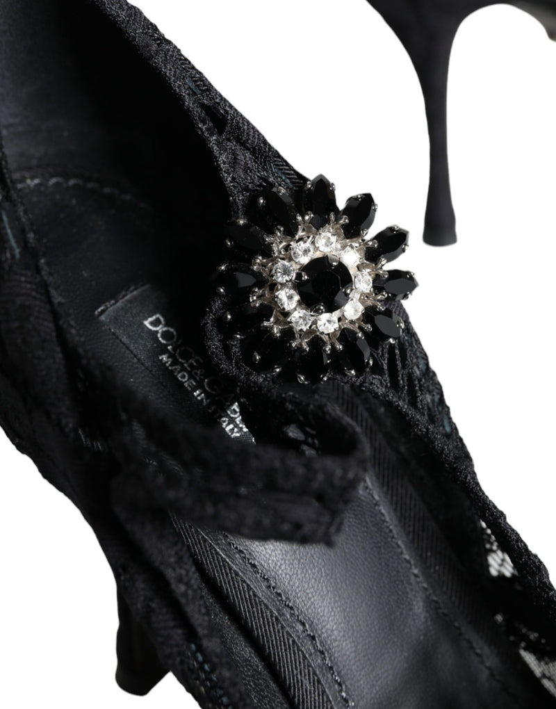 Dolce & Gabbana Black Mary Jane Pumps with Lace and Crystals