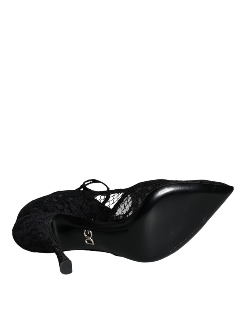 Dolce & Gabbana Black Mary Jane Pumps with Lace and Crystals