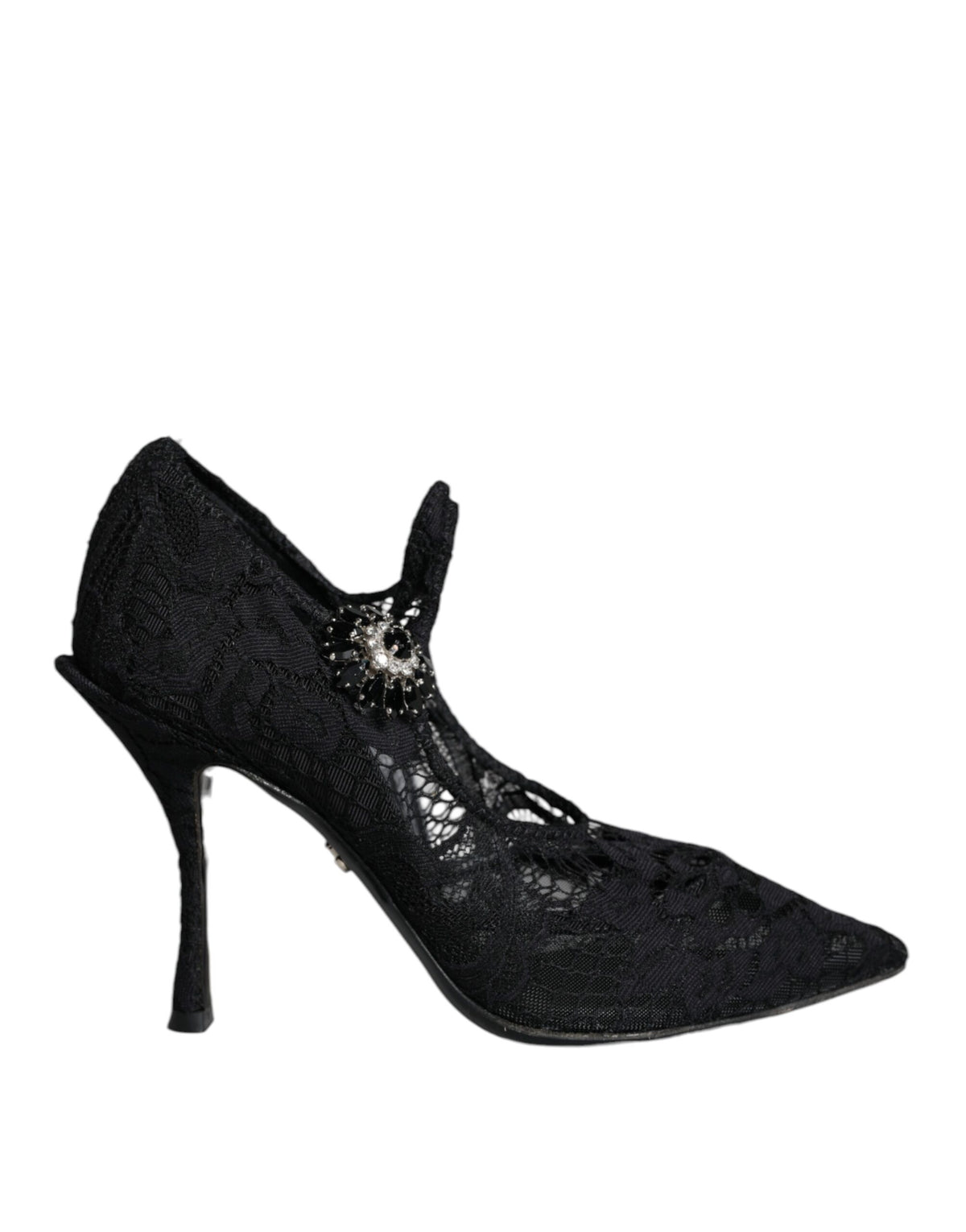 Dolce & Gabbana Black Mary Jane Pumps with Lace and Crystals