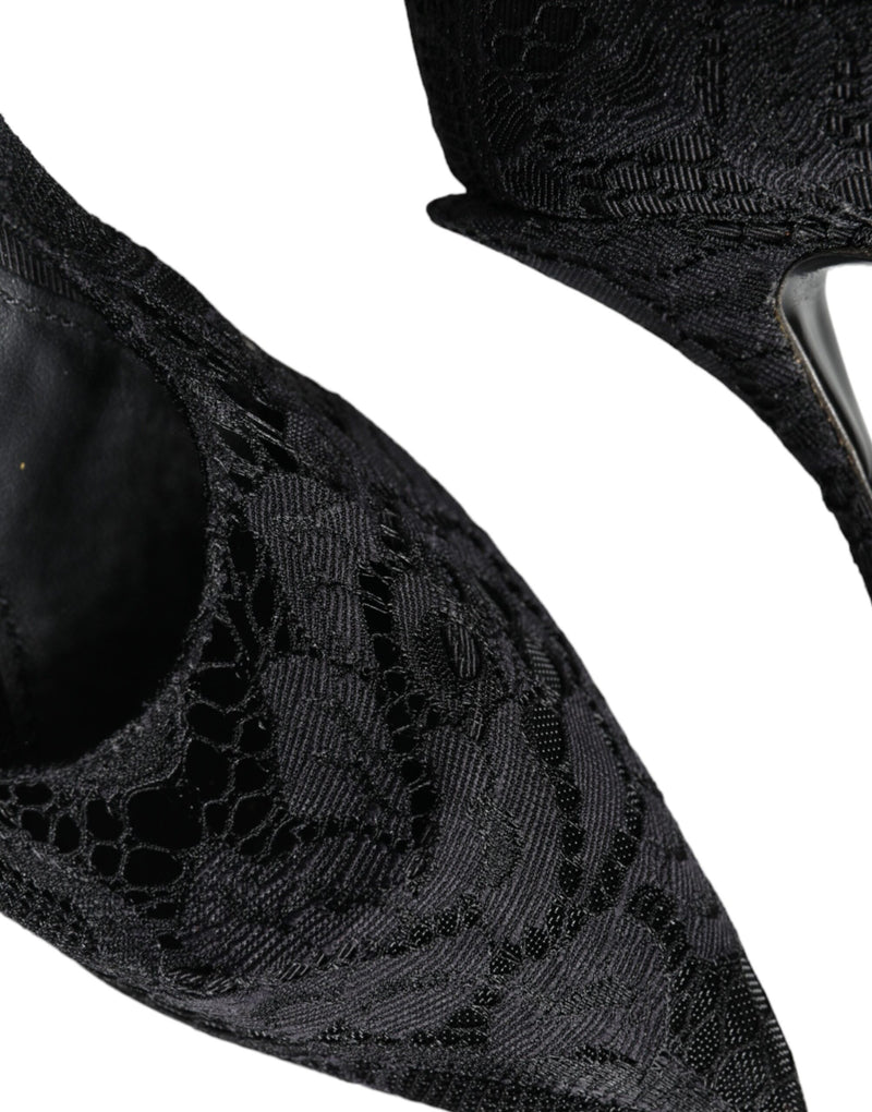 Dolce & Gabbana Black Mary Jane Pumps with Lace and Crystals