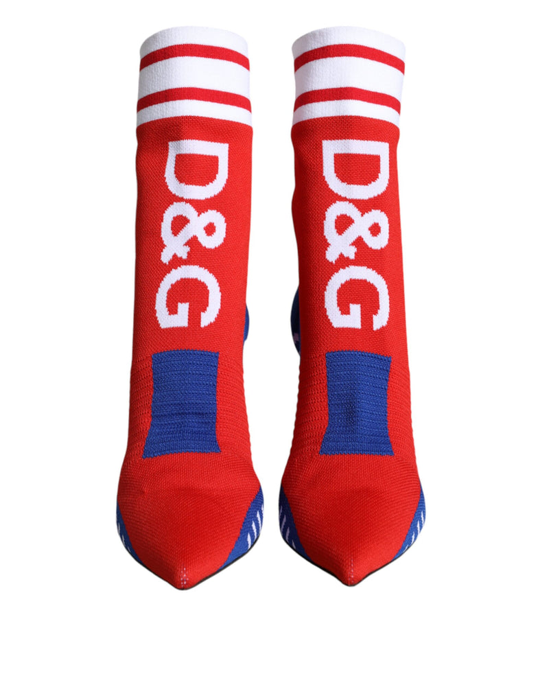 Dolce & Gabbana Red Blue Stretch Sock Style Ankle Boots