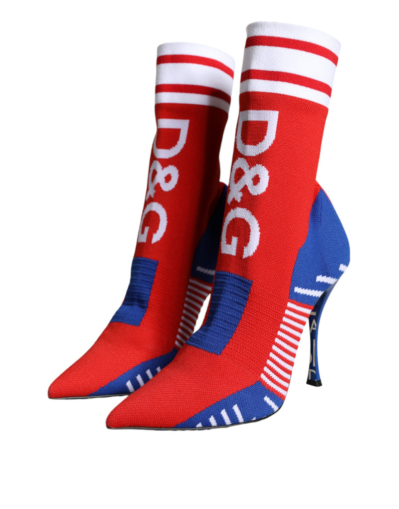 Dolce & Gabbana Red Blue Stretch Sock Style Ankle Boots