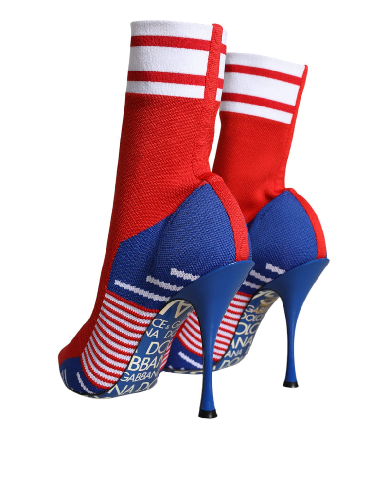 Dolce & Gabbana Red Blue Stretch Sock Style Ankle Boots