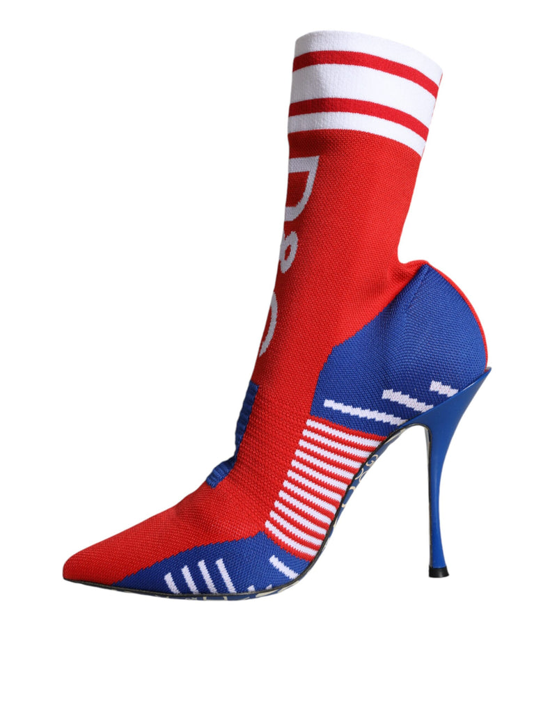 Dolce & Gabbana Red Blue Stretch Sock Style Ankle Boots