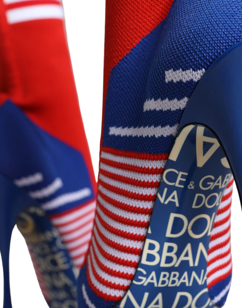 Dolce & Gabbana Red Blue Stretch Sock Style Ankle Boots