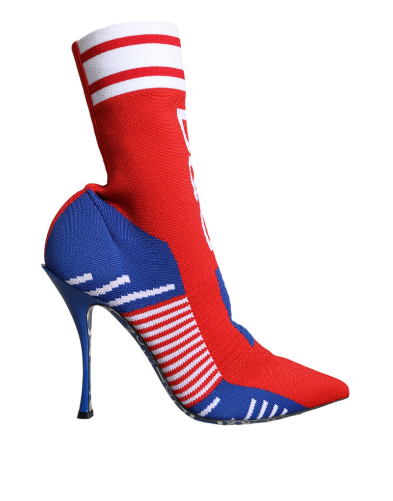 Dolce & Gabbana Red Blue Stretch Sock Style Ankle Boots