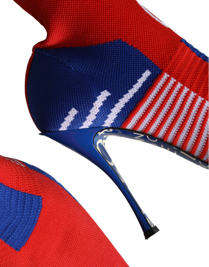 Dolce & Gabbana Red Blue Stretch Sock Style Ankle Boots