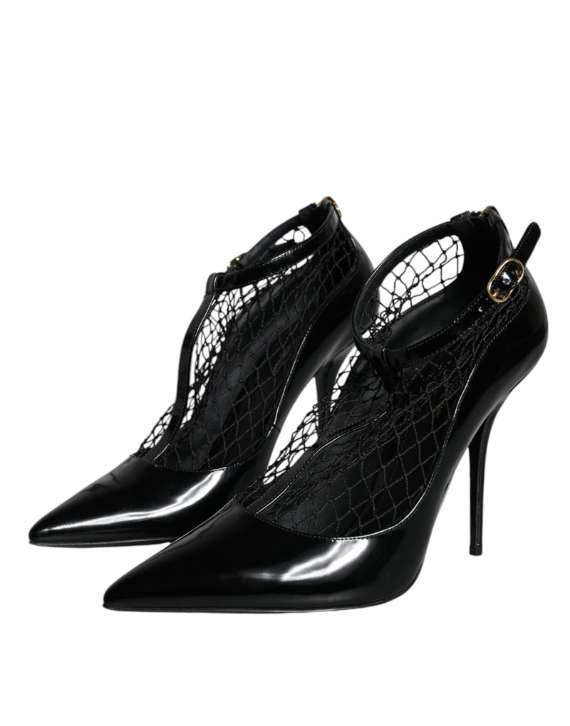 Dolce & Gabbana Black Mesh Patent Leather Heels Pumps