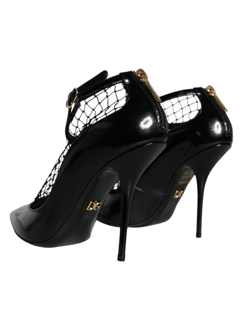 Dolce & Gabbana Black Mesh Patent Leather Heels Pumps