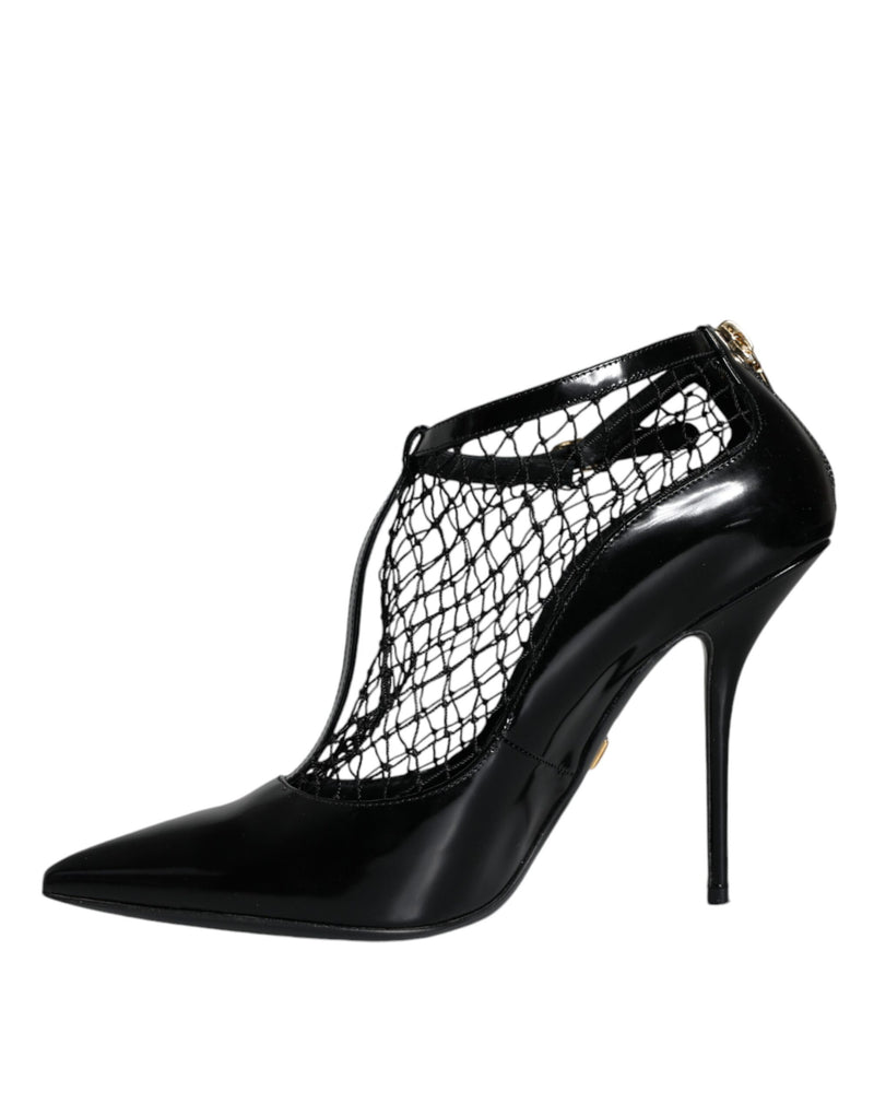 Dolce & Gabbana Black Mesh Patent Leather Heels Pumps