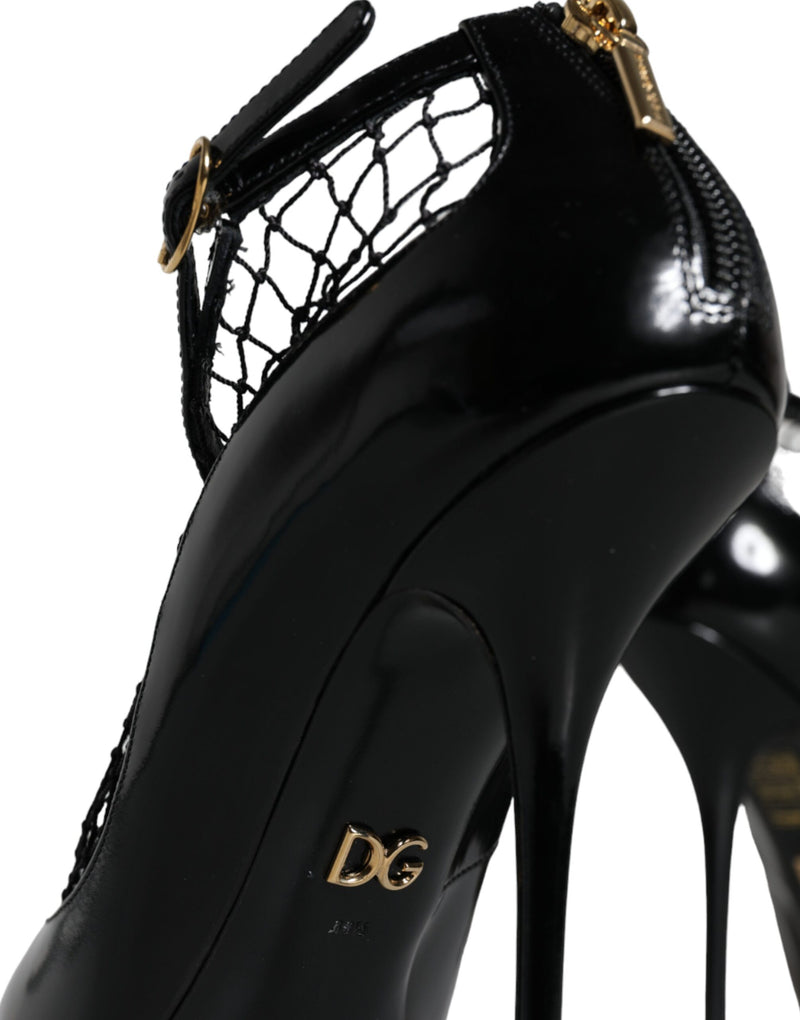 Dolce & Gabbana Black Mesh Patent Leather Heels Pumps