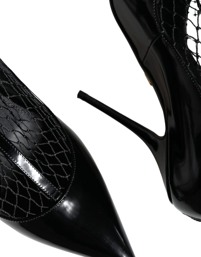 Dolce & Gabbana Black Mesh Patent Leather Heels Pumps