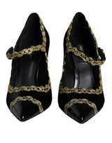 Dolce & Gabbana Black Velvet Gold Mary Janes Pumps