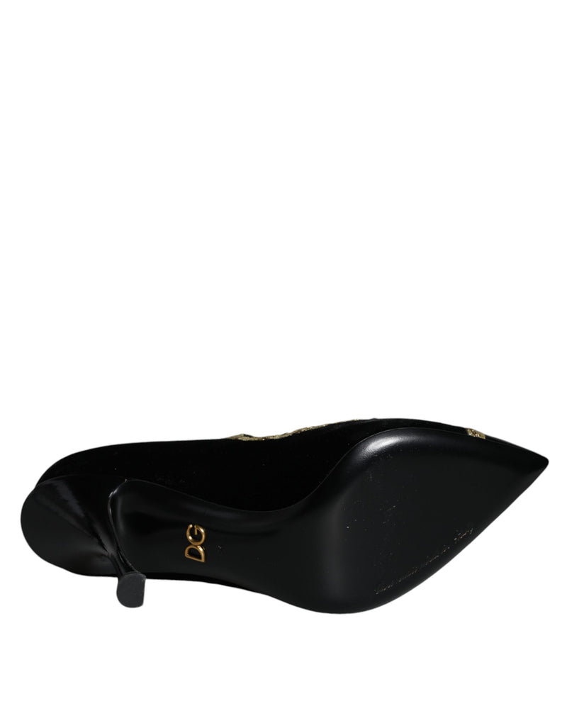 Dolce & Gabbana Black Velvet Gold Mary Janes Pumps