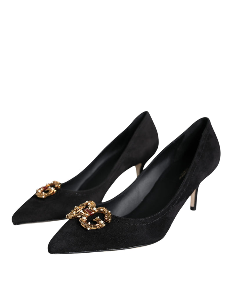 Dolce & Gabbana Black Amore Suede Bellucci Heels Pumps
