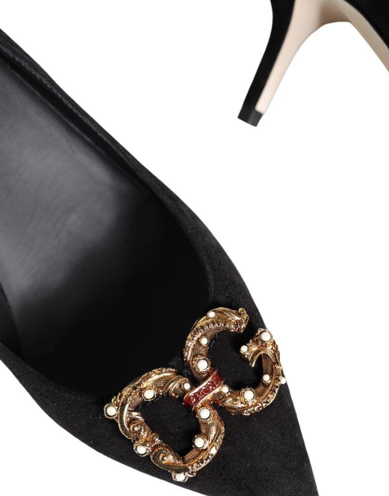 Dolce & Gabbana Black Amore Suede Bellucci Heels Pumps