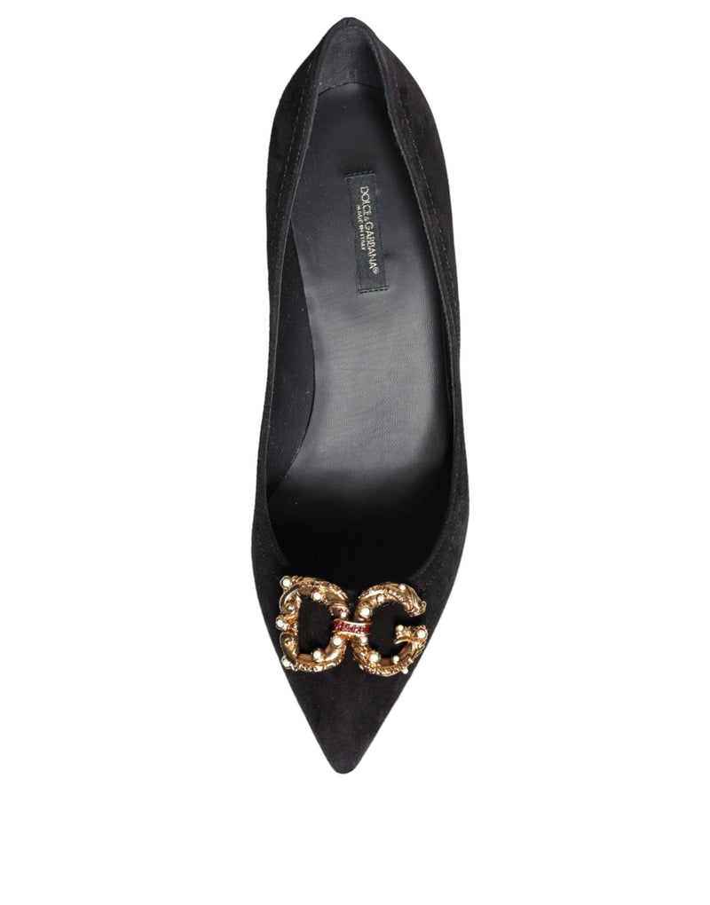 Dolce & Gabbana Black Amore Suede Bellucci Heels Pumps