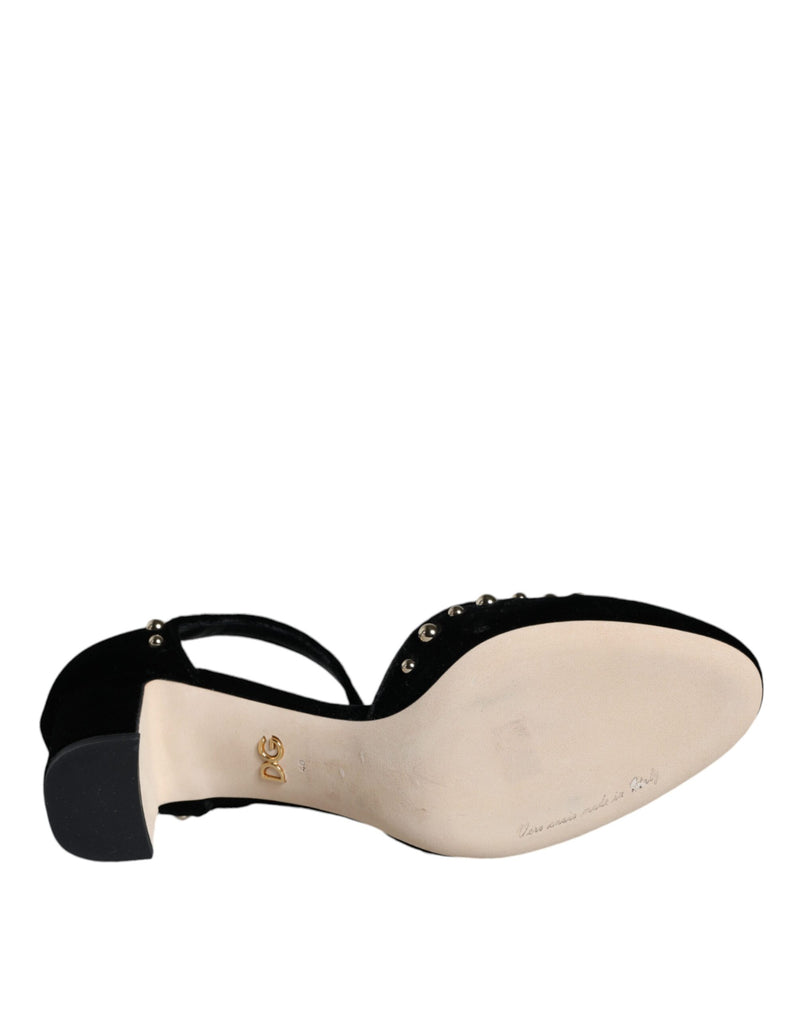 Dolce & Gabbana Black Velvet Roses Ankle Strap Pumps