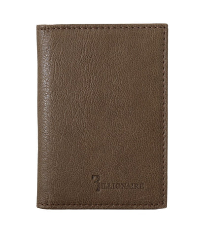 Portefeuille à deux volets en cuir marron de la collection couture italienne Billionaire
