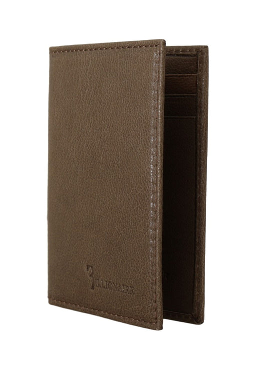 Portefeuille à deux volets en cuir marron de la collection couture italienne Billionaire