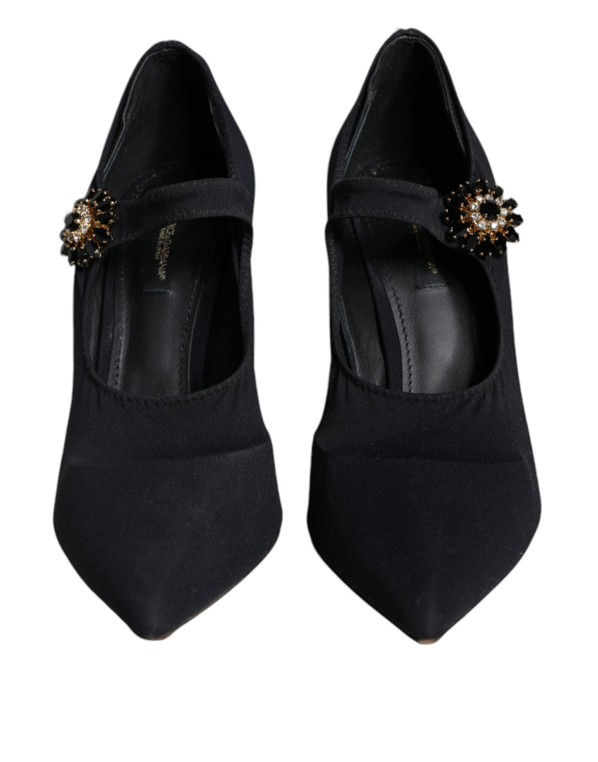 Dolce & Gabbana Black Mary Jane Jersey Crystal Pumps