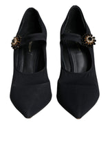 Dolce & Gabbana Black Mary Jane Jersey Crystal Pumps