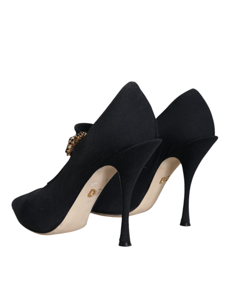 Dolce & Gabbana Black Mary Jane Jersey Crystal Pumps
